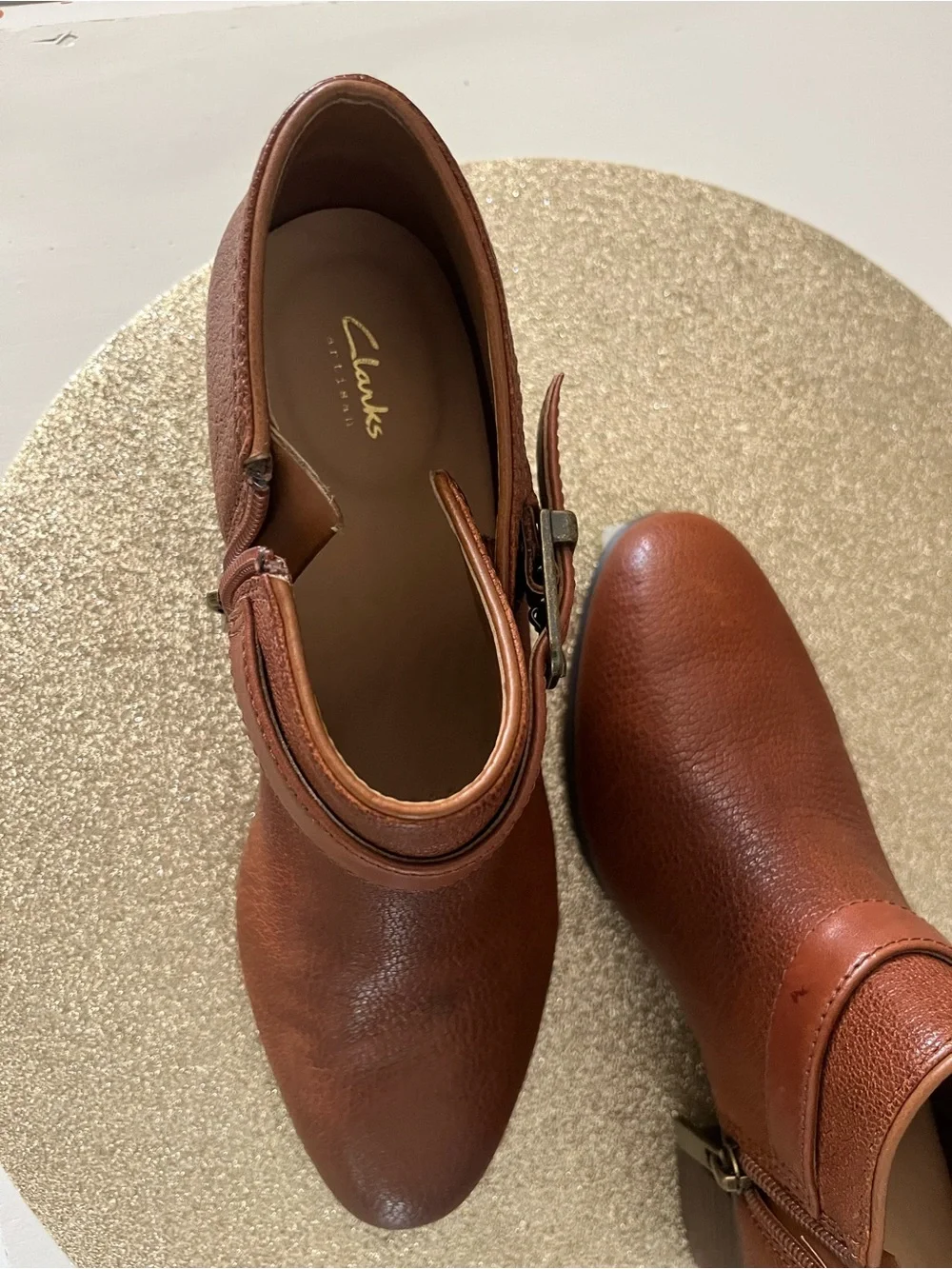 Clarks Cognac Brown Leather Buckle Ankle Booties